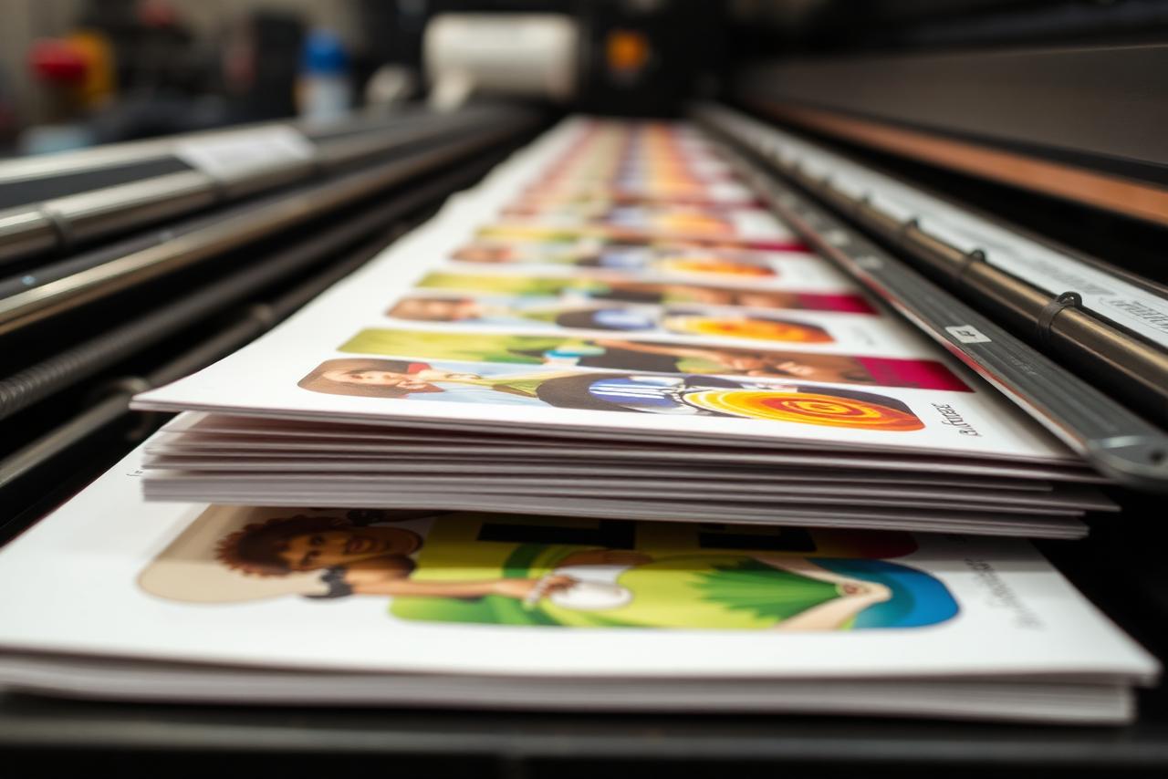 Close-up of a German offset printing machine in operation